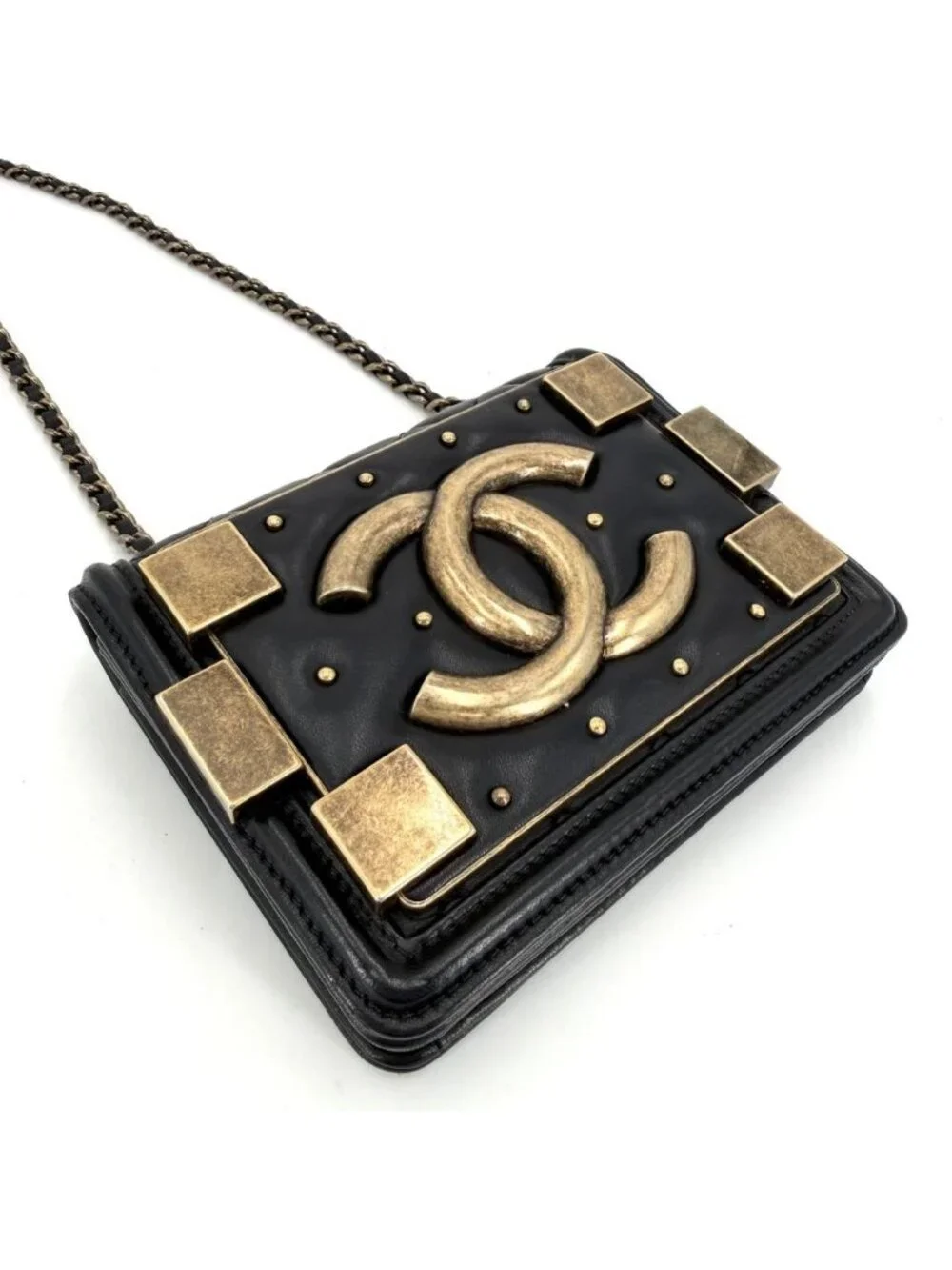 Chanel Shoulder Bag Quilted Boy Brick Chain CC Logo Crossbody Lambskin Black